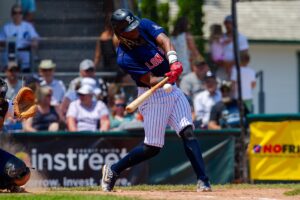 A baseball player swinging a bat