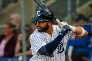A baseball player at bat.