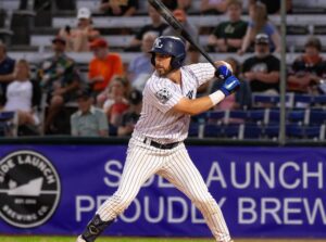 A baseball player at bat.