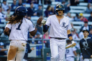Baseball players running