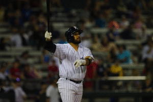A baseball player at bat