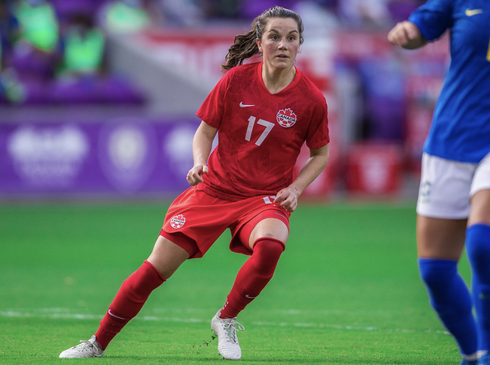Woman playing soccer