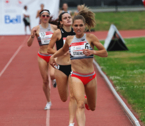 Women running on a track.
